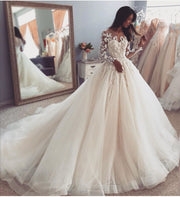 illusion-lace-long-sleeves-bridal-dress-for-wedding-tulle-skirt-2