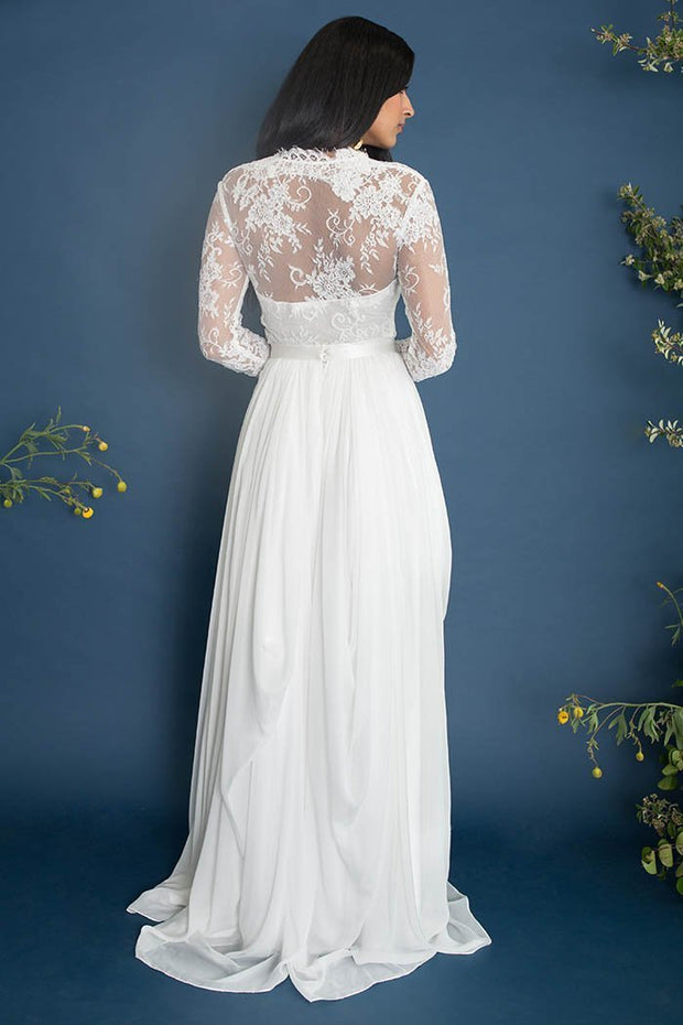 illusion-lace-long-sleeves-wedding-dress-chiffon-skirt-1
