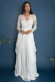 illusion-lace-long-sleeves-wedding-dress-chiffon-skirt