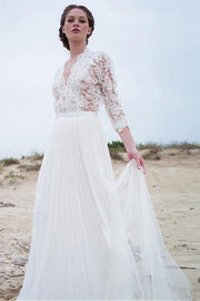 illusion-lace-sleeves-boho-wedding-gown-with-tulle-skirt-1
