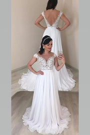 illusion-neckline-chiffon-bride-wedding-dresses-with-lace-cap-sleeves