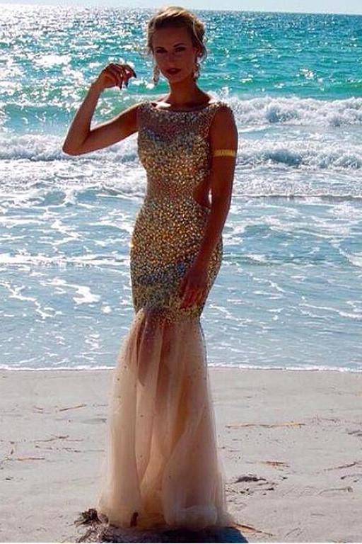 illusion-neckline-rhinestones-prom-dresses-mermaid-skirt