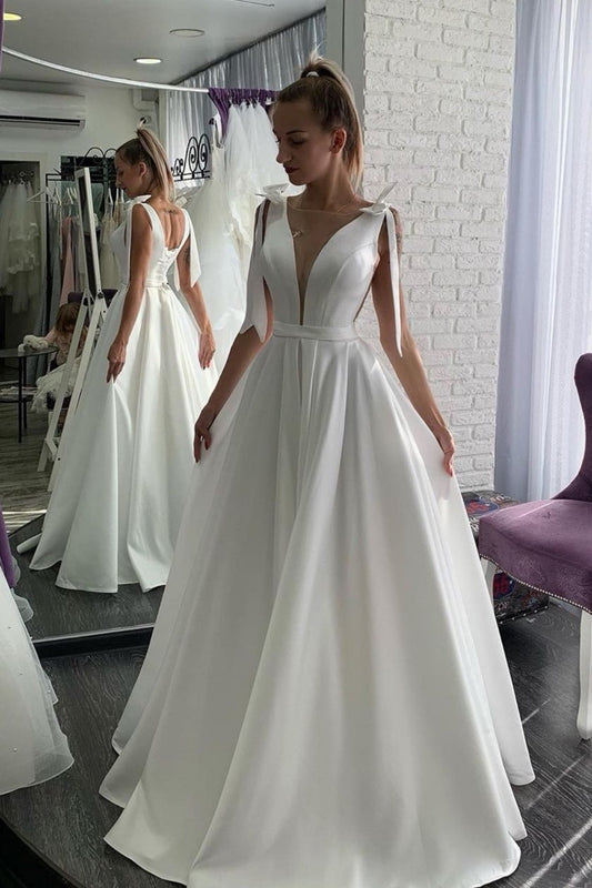 illusion-v-neck-satin-wedding-dresses-floor-length