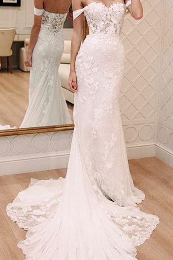 ivory-appliques-sheath-wedding-dress-off-the-shoulder-1