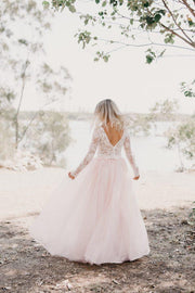 ivory-lace-long-sleeved-wedding-gown-light-pink-tulle-skirt-1