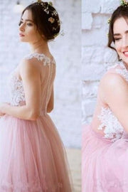 lace-blush-pink-tulle-wedding-dress-with-illusion-neckline-1