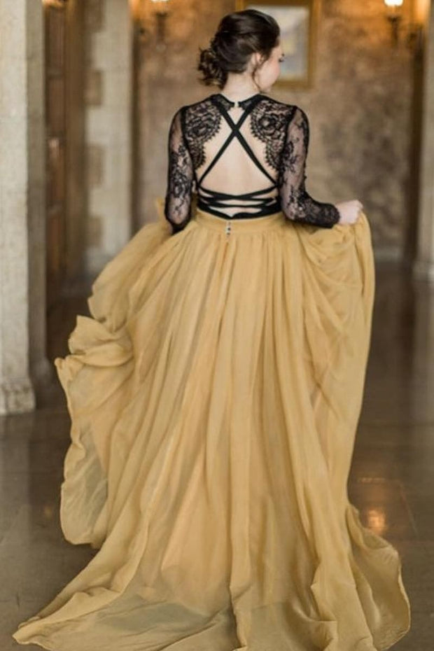 lace-chiffon-two-tone-bridal-dresses-long-sleeves-1
