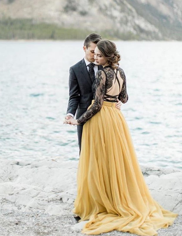 lace-chiffon-two-tone-bridal-dresses-long-sleeves-2