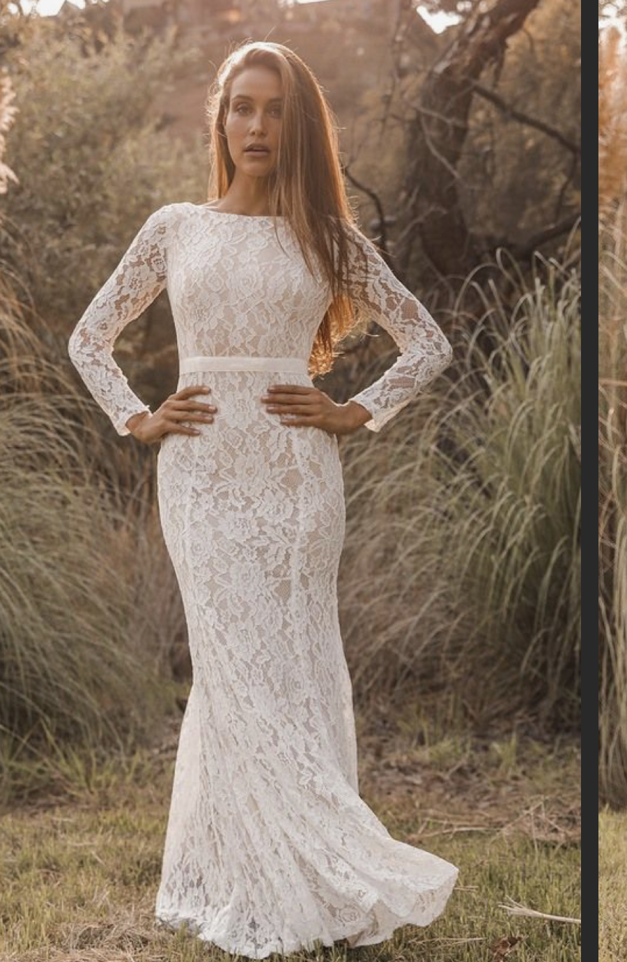 Lace Full Sleeves Bride Dresses with Boat Neck