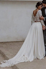 lace-full-sleeves-two-piece-wedding-dress-beach-1