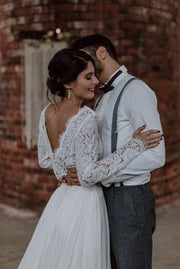 lace-full-sleeves-two-piece-wedding-dress-beach-2