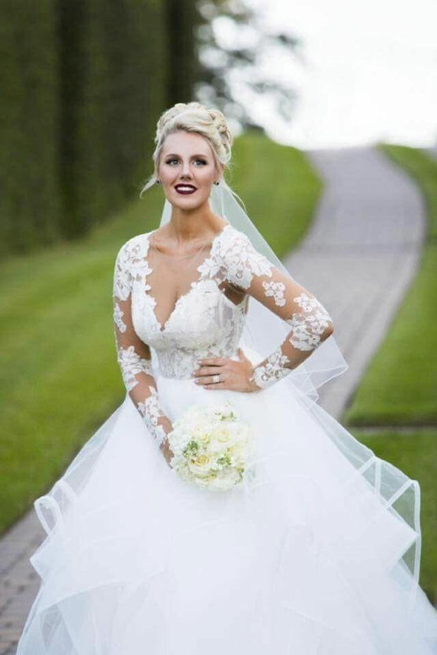lace-long-sleeves-bridal-gown-with-ruffles-tulle-skirt