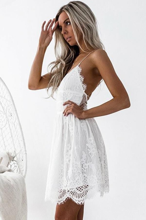 Lace Mini Bridal Informal Wedding Gown with Strappy Back