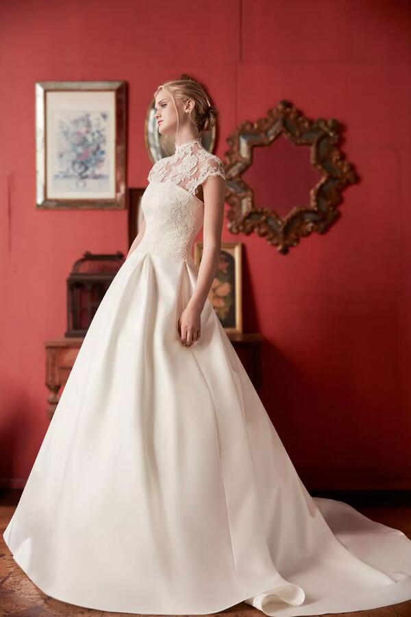 lace-satin-vintage-bride-dresses-with-high-neck