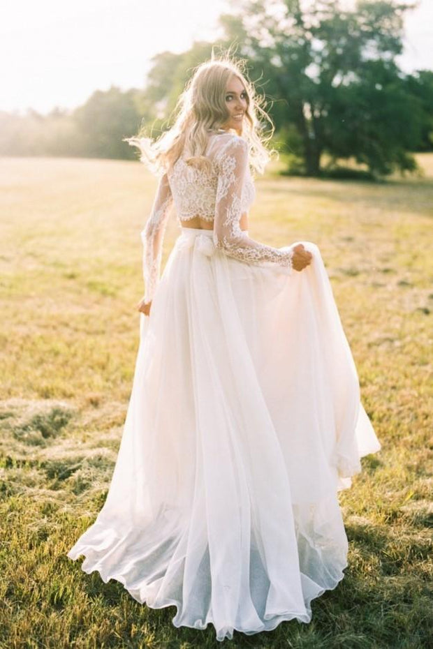 lace-separates-two-piece-wedding-dress-with-chiffon-skirt