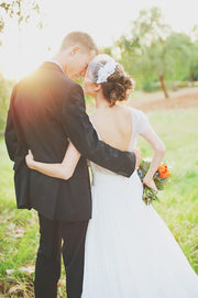 Lace Short Sleeves Bride Dress with Chiffon Skirt