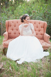 Lace Short Sleeves Bride Dress with Chiffon Skirt