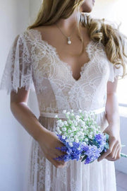 lace-sleeves-boho-bridal-dresses-with-v-neckline-1
