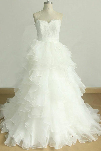 lace-strapless-wedding-gown-with-ruffled-organza-skirt