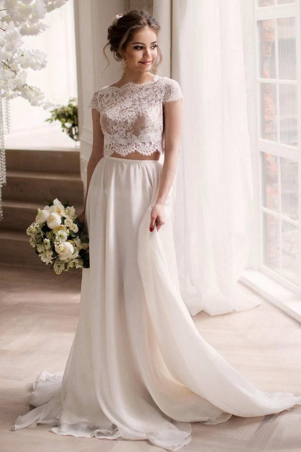 lace-top-chiffon-boho-bridal-dresses-two-pieces
