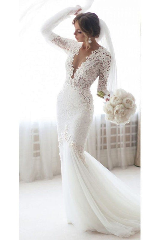 lace-tulle-mermaid-wedding-dresses-with-long-sleeves
