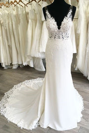 lace-v-neckline-sheath-wedding-gown-with-appliqued-trimmed-train