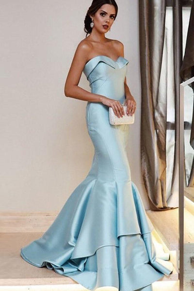 light-blue-mermaid-style-evening-dresses-with-fold-strapless
