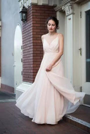 Long Chiffon Yellow Prom Dresses with Double Straps