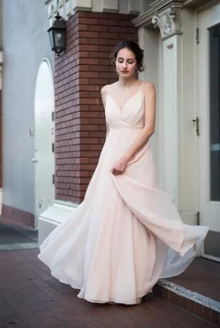 Long Chiffon Yellow Prom Dresses with Double Straps