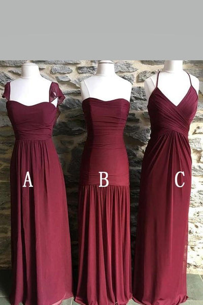 long-chiffon-burgundy-wedding-guests-dresses-mismatched-styles