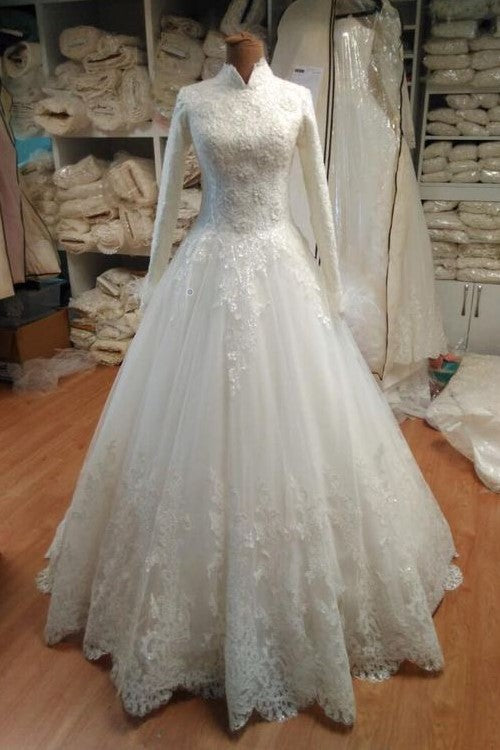long-sleeves-modest-wedding-dress-with-lace-tulle-skirt