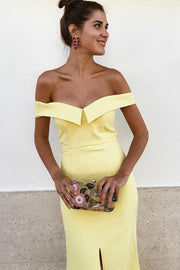 long-yellow-evening-dresses-off-the-shoulder-front-cut-vestido-de-noche-1