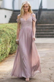 mauve-chiffon-bridesmaid-dresses-with-off-the-shoulder