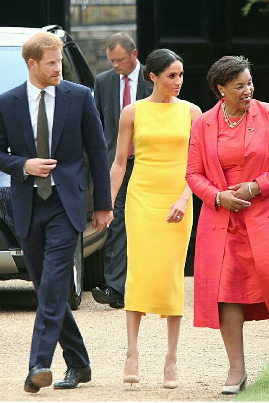 meghan-markles-yellow-dress-tea-length-satin-prom-gown-2