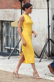 meghan-markles-yellow-dress-tea-length-satin-prom-gown-3