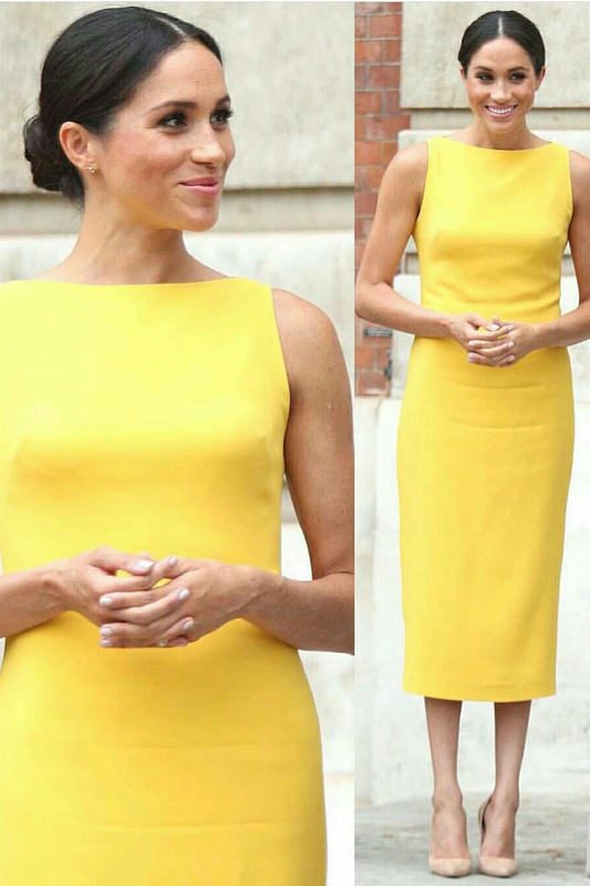 meghan-markles-yellow-dress-tea-length-satin-prom-gown