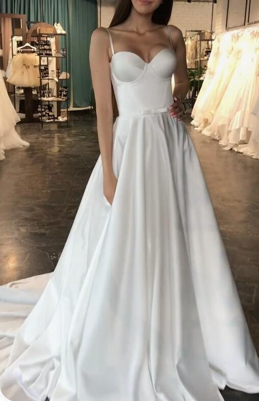 Modern A-line Simple Bridal Dress with Bow Sash