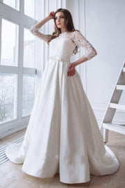modest-lace-satin-wedding-gown-with-three-quarter-sleeves