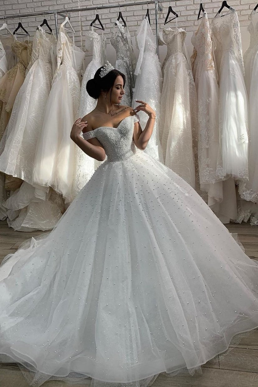 off-the-shoulder-pearls-princess-wedding-gown-cathedral-train