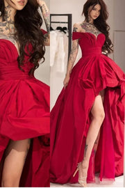 off-the-shoulder-red-prom-gown-high-low-skirt
