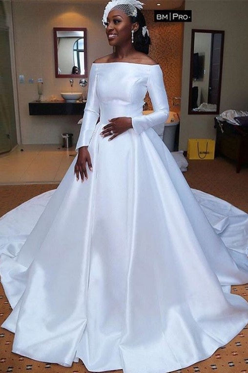 off-the-shoulder-sleeves-satin-white-bridal-dress-for-nigeria