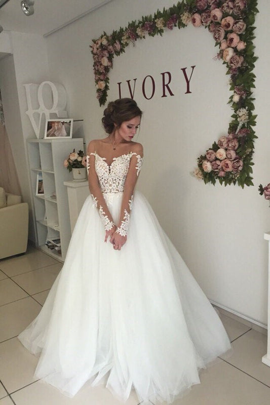 open-back-long-sleeves-wedding-dress-with-transparent-neckline