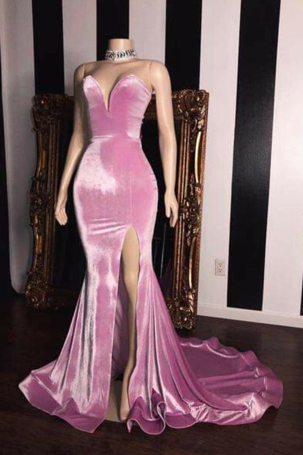 pink-velvet-prom-evening-dresses-with-mermaid-skirt