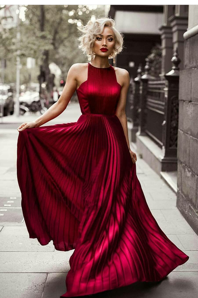 pleated-long-burgundy-evening-dress-with-high-neckline