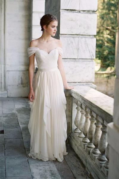 pleated-off-the-shoulder-ivory-wedding-dress-with-chiffon-skirt-2