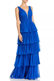 pleated-tier-royal-blue-prom-gown-with-plunging-neckline