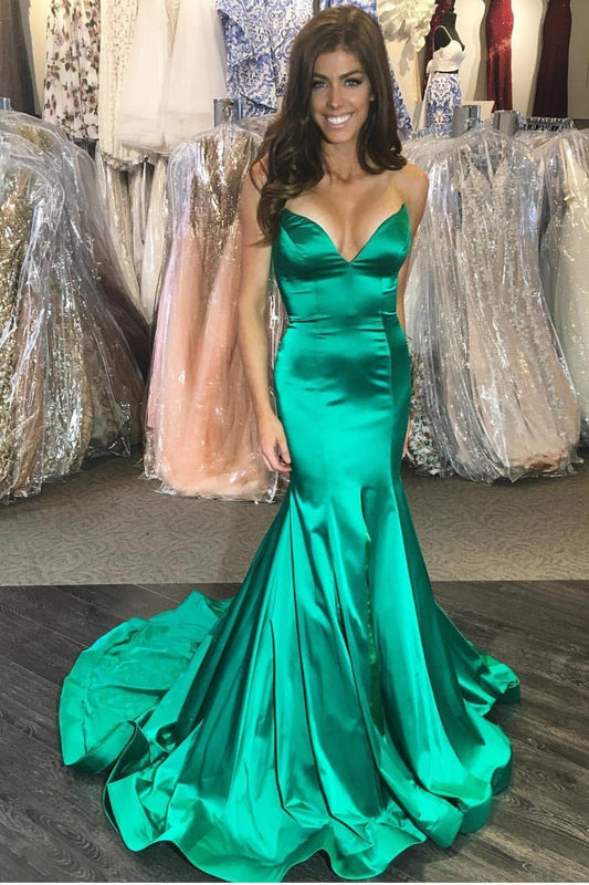 plunging-sweetheart-green-prom-dress-mermaid-train