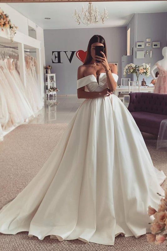 princess-simple-bridal-dresses-with-off-the-shoulder-neckline