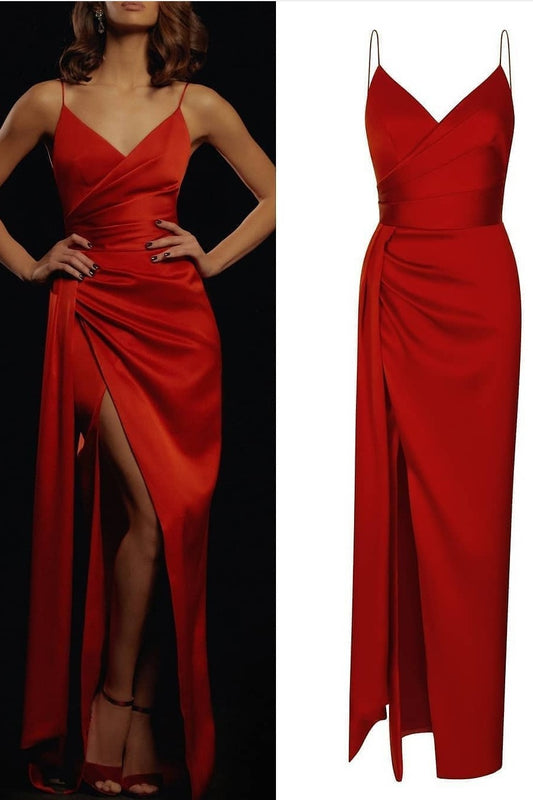 Red Maxi Long Prom Dresses with Split Side