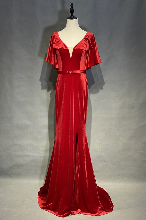 red-velvet-long-prom-dresses-with-flounced-sleeves